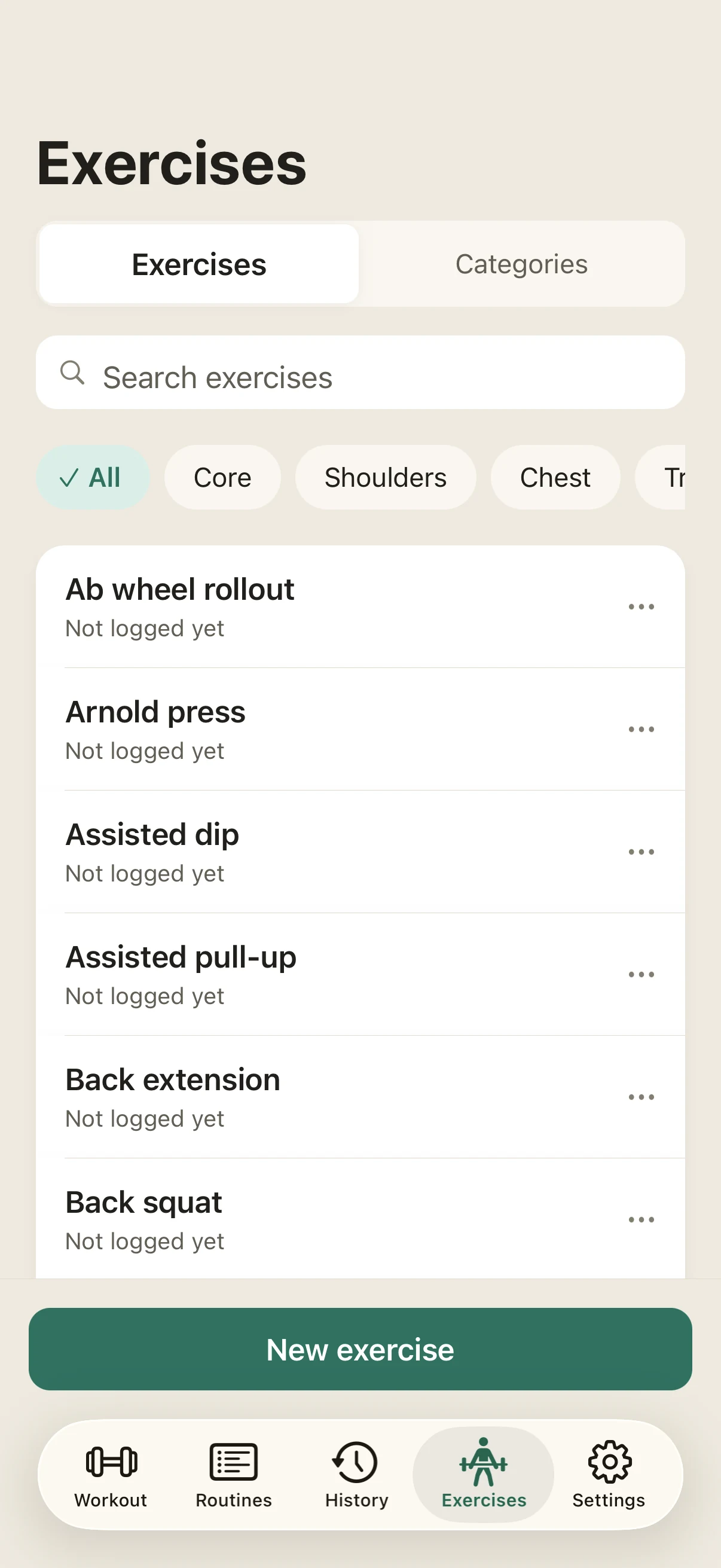 Your exercise library, in the Jotlift app