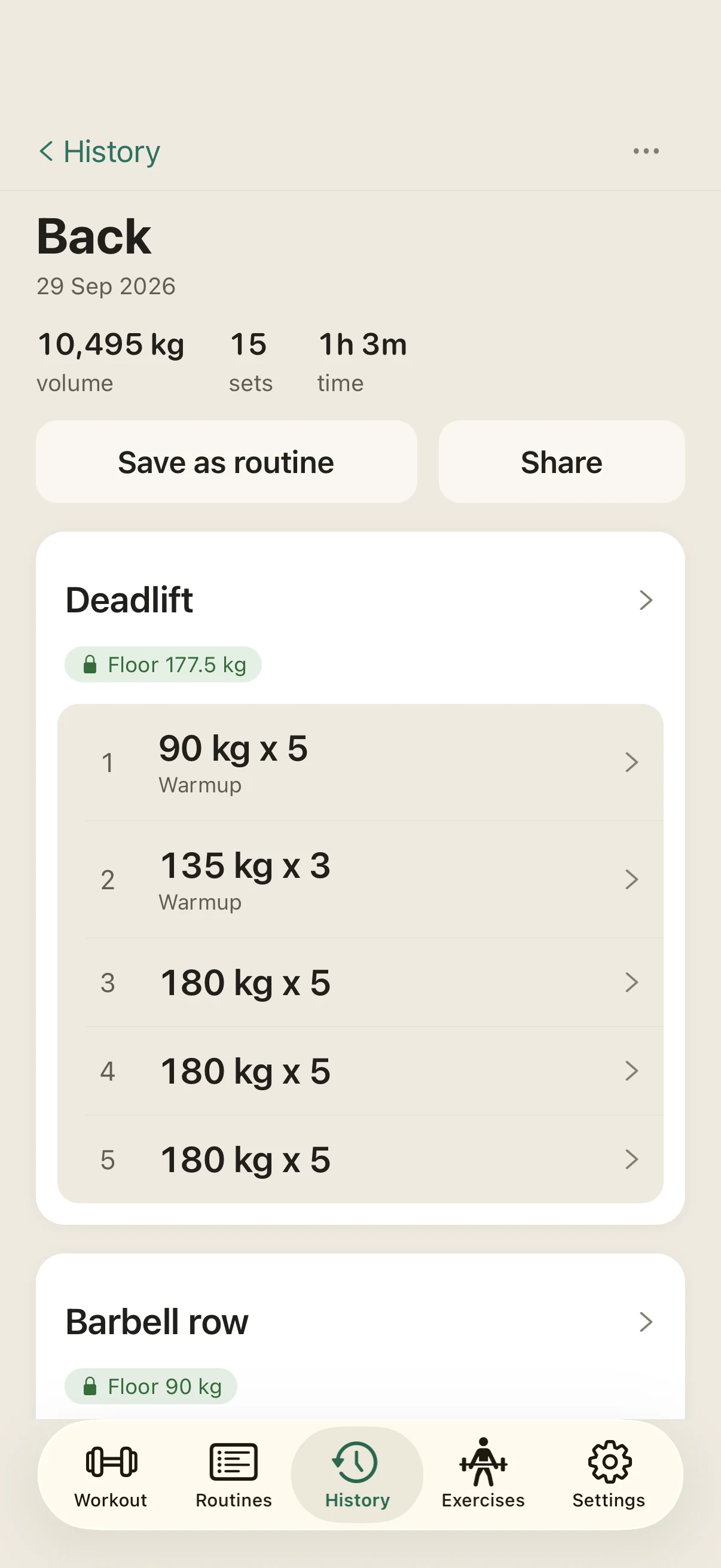 A finished workout, in the Jotlift app